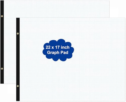 2-Pack) Large Engineering Graph Notepad - 22" x 17" Grid Paper, 100 Sheets/200 Pages, 4"x4" Grid Pad, Giant Drafting Pad Sketching Grid Paper for Engineer Architect Designer