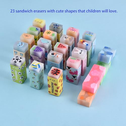 23PCS Big Fun Cute Animal Fruit Pencil Erasers for Kids Bulk (23 Count)