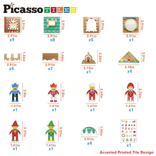 Magnetic Tile Christmas Holidays Cottage Building Set with Santa Elves Nutcracker 6 Character Figures STEM Educational Construction Toy Winter Magnet Block Gift for Kids Age 3 Plus PTQ08