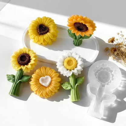 2PCS 3D Sunflower Candle Silicone Mold for Candle DIY Soap Resin Craft