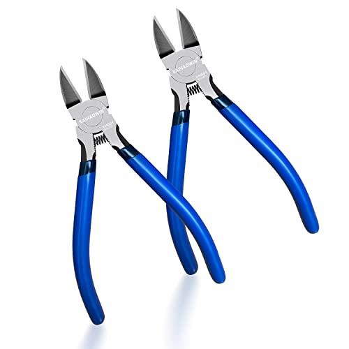 Wire Cutters 2 Pack KAIHAOWIN 6 Inch Wire Cutters Set Spring Loaded Wire Snips Diagonal Cutting Pliers Dikes Precision Wire Clippers Small Flush Cutter for Cutting Wires (2 Count)