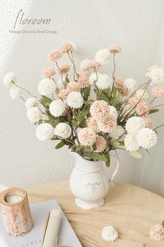 9pcs Beige Ivory Mix Faux Silk Mums Artificial Flowers (9 Count)