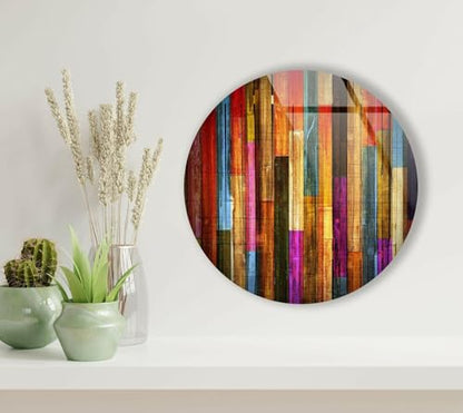 39,4''(100cm) Diameter Colorful Wood Pattern Round Glass Wall Art Tempered Glass Printing Wall Decor Large Wall Art Wall Hangings