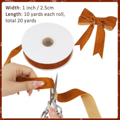20yd 1" Khaki Velvet Ribbon Single Faced for Crafts (2 Count)