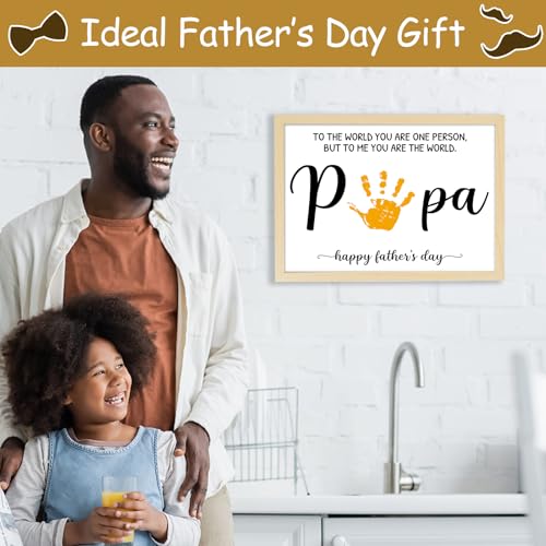 Best Papa Handprint Art Gifts DIY Kit Father's Day Craft from Daughter or Son Handprint Keepsake with Wood Frame for Him Dad Papa Grandpa Father's Day Birthday Holiday Activities 12x16inch