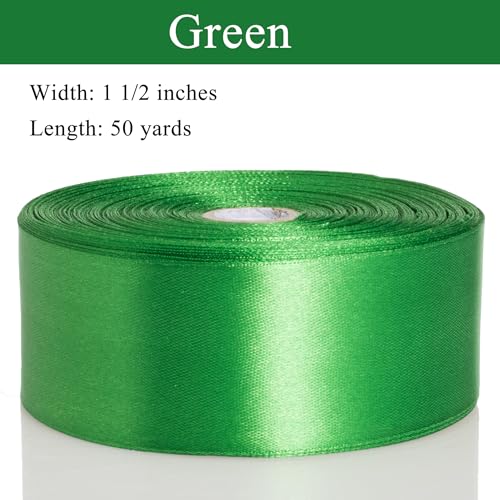 1 1 2 Inch Green Solid Satin Ribbon for Gift Wrapping (150 Foot)