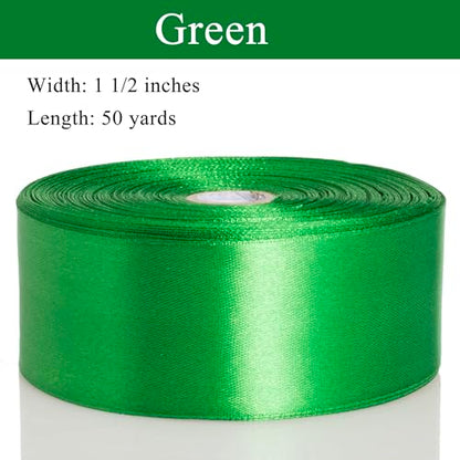 1 1 2 Inch Green Solid Satin Ribbon for Gift Wrapping (150 Foot)
