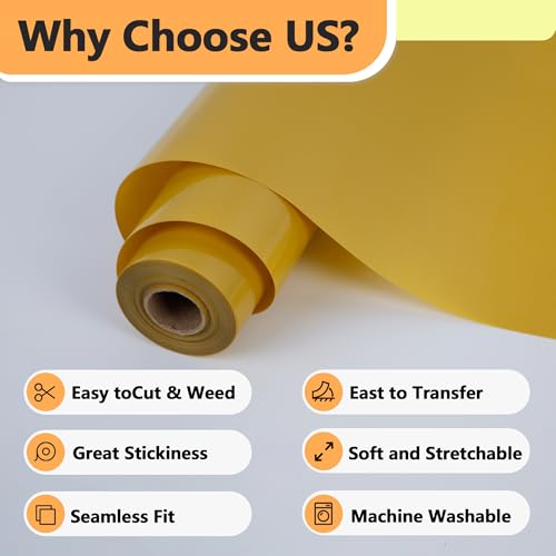 RENLITONG Golden Iron on Vinyl 12Inch by 13ft Roll Heat Transfer Vinyl for T (14.4 Ounce)