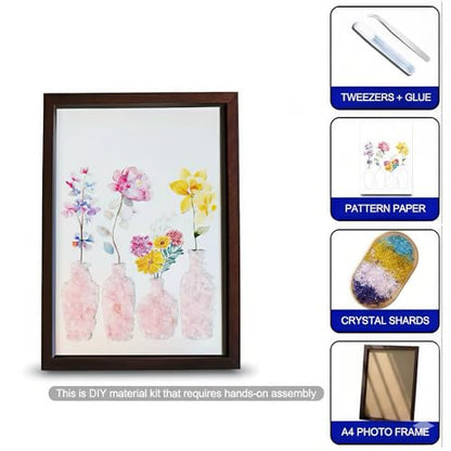 Natural Crystal DIY Art Kit with Frame Gemstone Decor for Wall & Table
