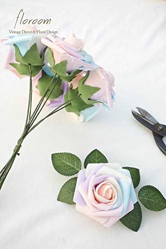 Artificial Flowers 25pcs Real Looking Whimsical Blush Foam Fake Roses with Stems for DIY Wedding Bouquets Baby Shower Centerpieces Floral Arrangements Party Tables Home Decorations (25 Count)