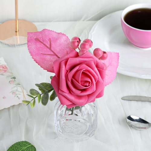 Hot Pink Rose 25pcs Real Looking Artificial Flowers w