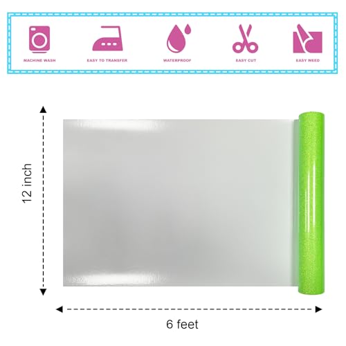 Fluorescent Green Glitter HTV Heat Transfer Vinyl 12" x6FT