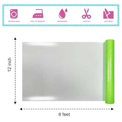 Fluorescent Green Glitter HTV Heat Transfer Vinyl 12" x6FT