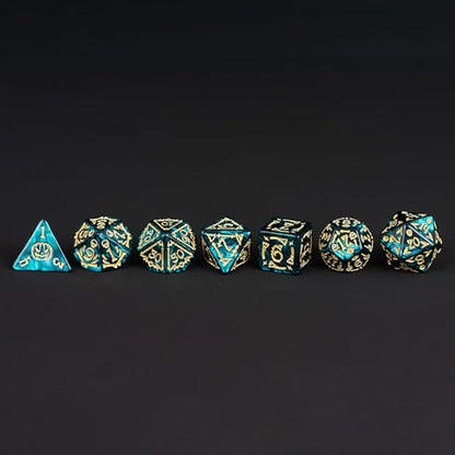 7 Die DND Dice Set Scary Pattern Polyhedral Dice Set with Dice Bag (7 Count)