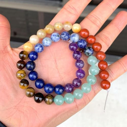 70pcs Adabele Natural Multiple Gemstone Amethyst Lapis Lazuli Sodalite Aventurine Tiger Eye Yellow Jade Red Jasper 10mm Round Chakra Stone Beads (72 Count)
