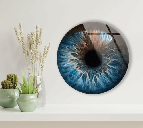 24''(60cm) Diameter Eye Round Blue Glass Wall Art Tempered Glass Printing Wall Decor Large Wall Art Wall Hangings