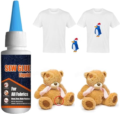 1 Min Quick Bonding Fast Dry Sew Glue Liquid Reinforcing Adhesive Speedy Fix for All Fabrics Clothing Cotton Flannel Denim Leather Polyester Doll Repair (2.02 Fl Oz)