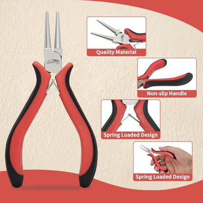 5 Piece Round Nose Pliers Set for Jewelry Making and Wire Wrapping (5 Count)
