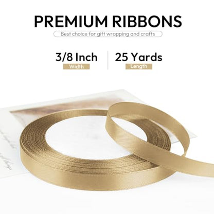 3 8 Inch 25 Yards Satin Ribbon Champagne Gold