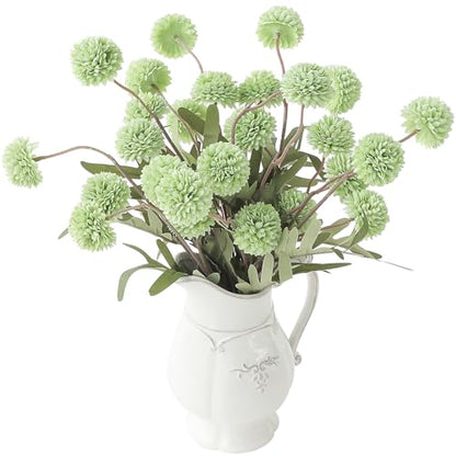6pcs Elf Green Faux Silk Mums Artificial Flowers (6 Count)