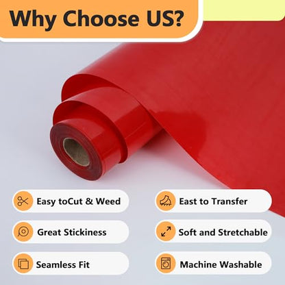 RENLITONG Red Iron on Vinyl 12Inch by 13ft Roll Heat Transfer Vinyl for T (14.4 Ounce)