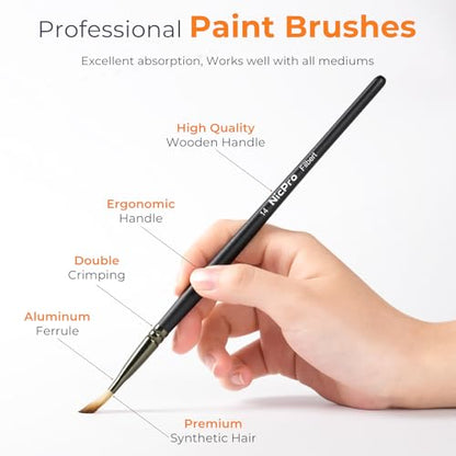 26pcs Professional Paint Brush Set with Palette Knife & Canvas Roll (26 Count)