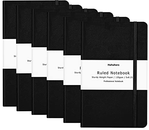 6 Pack Lined Black Notebook Journals