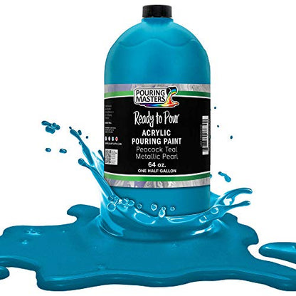 Pouring Masters Peacock Teal Metallic Pearl Ready to Pour Acrylic Pouring Paint (64 Fl Oz)