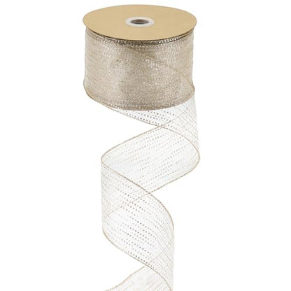 Champagne Gold Wired Ribbon 2.5 Inch Horizontal Stripes Glitter Polka Dot Christmas Ribbon Organza Sheer Ribbons 25 Yards Champagne Gold Glitter Ribbons for Christmas Tree (75 Foot)