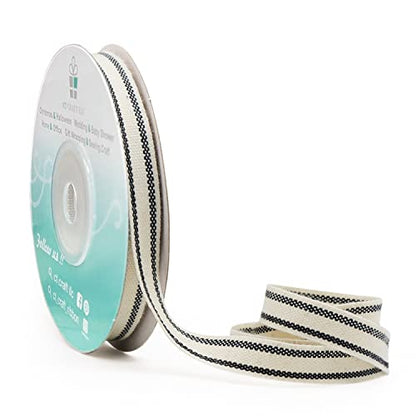 Ivory Cotton Black Stripes Ribbon 3 (30 Foot)