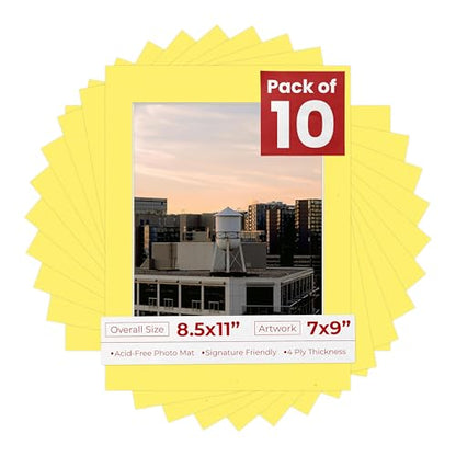 Pack of TEN 8.5x11 Mats Bevel Cut for 7x9 Photos (10 Count)
