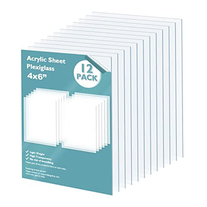 Plexiglass Sheets Acrylic Sheets 12 Pack of 4x6’’ 0.04 Thick Clear Plastic Cast Transparent Plexi Glass for Crafting Projects (12 Count)