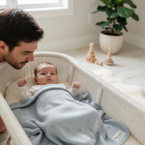100% Luxury Organic Cotton Pointelle Knit Baby Quilt Blanket for Boys