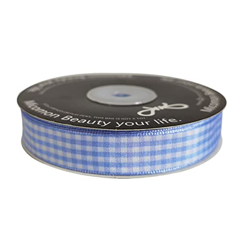 Light Blue Gingham Plaid Checked Ribbon 25 Yard Each Roll 100% Polyester (75 Foot)