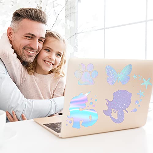 108 Sheets Holographic Sticker Paper Clear A4 Vinyl Sticker Laminate Sheets Adhesive Holographic Overlay Waterproof Transparent Film with Gem