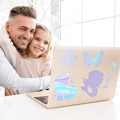 108 Sheets Holographic Sticker Paper Clear A4 Vinyl Sticker Laminate Sheets Adhesive Holographic Overlay Waterproof Transparent Film with Gem
