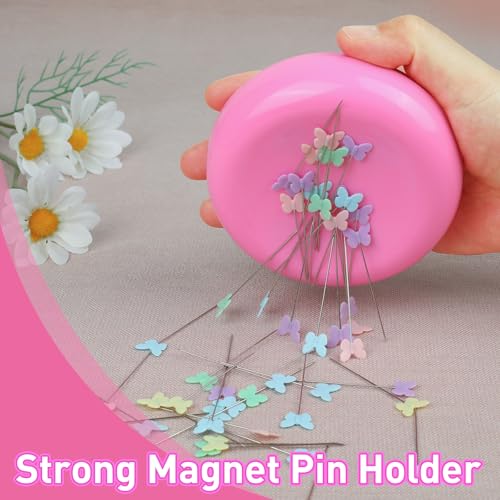 Magnetic Pin Cushion with 100pcs Butterfly Head Straight Pins