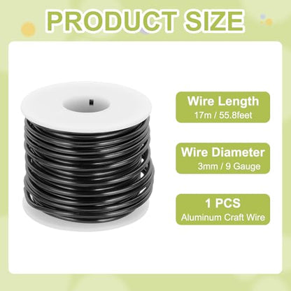 9 Gauge Anodized Aluminum Craft Wire Bendable Bonsai Training Wire 56 Feet 3mm for Sculpting Crafts Wreath Floral Beading Jewelry Making