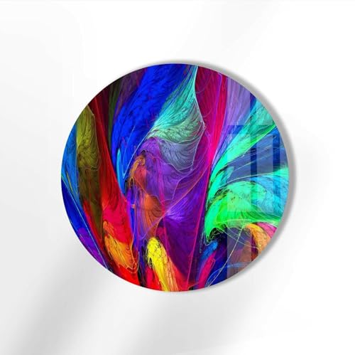 31.5''(80cm) Diameter Neon Colors Abstract Round Glass Wall Art Tempered Glass Printing Wall Decor Large Wall Art Wall Hangings