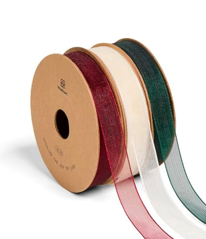 3 8" x 30Yd Organza Ribbon Christmas Sheer Gift Wrapping Ribbon (3 Count)