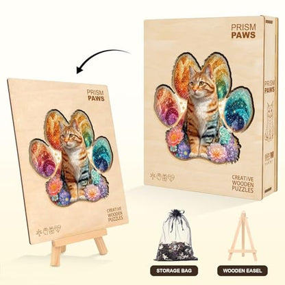 Colorful Flower Paws Cat Puzzles Adults Gifts for Women Men Wooden 170 Pieces 11.4x11.0in