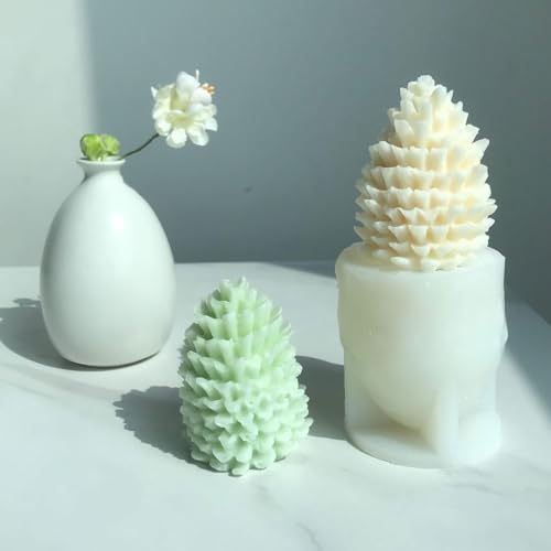 5 PC Christmas Tree Pine Cone Silicone Candle molds with Wax Wick (5 Count)