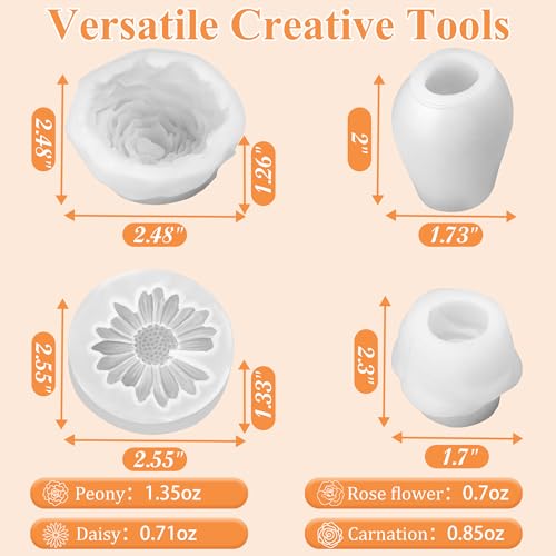 4 Pcs Flower Silicone Candle Molds Set (4 Count)