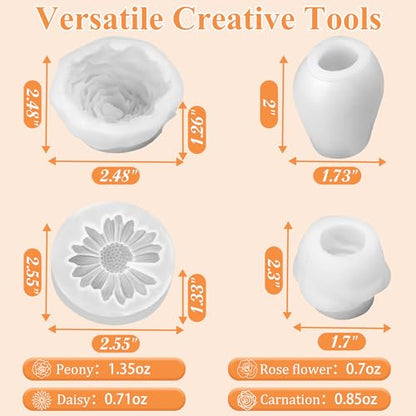 4 Pcs Flower Silicone Candle Molds Set (4 Count)