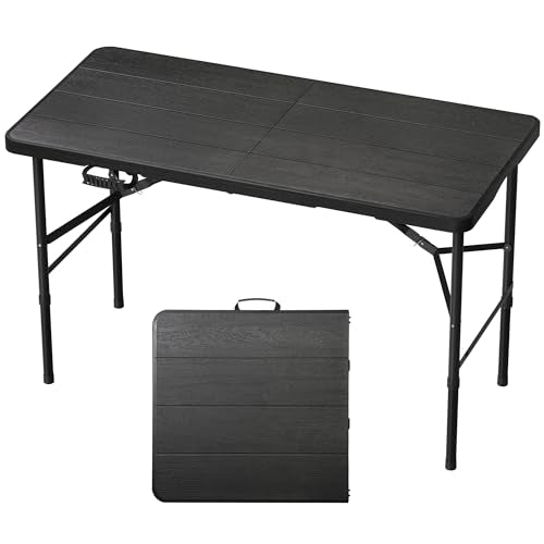 4Ft Folding Table Portable for Indoor Outdoor Wood Grain Black