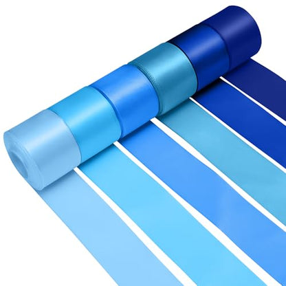 1-1/2 Inch Single-Faced Blue Satin Ribbons for Crafts Gift Wrapping Wedding | 6 Rolls Assorted Ribbons for Flower Bouquet Invitations Bridal Shower Hair Bows Garland Party Decor