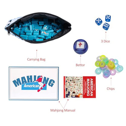 American Engraved Mahjong Game Set with White Carrying Bag and Accessories