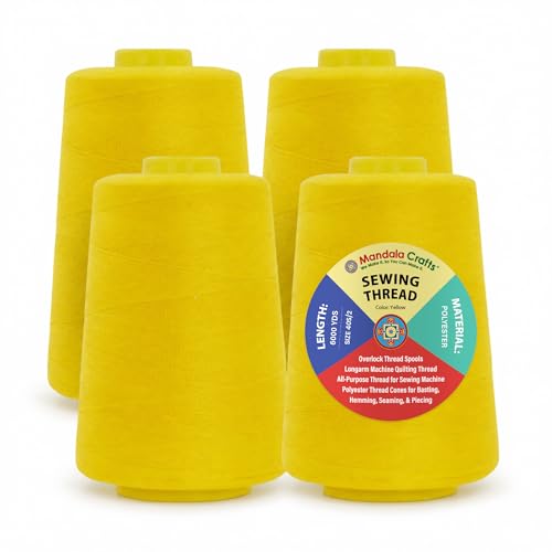 40S 2 Yellow Polyester 4 Pack of Serger Threads Cones (72000 Foot)