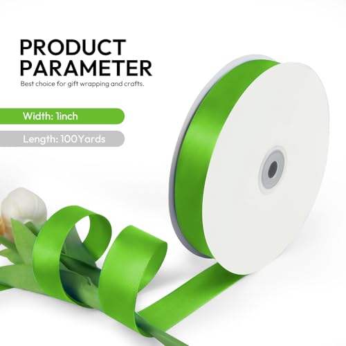 1 Inch 100 Yards Satin Ribbon Apple Green