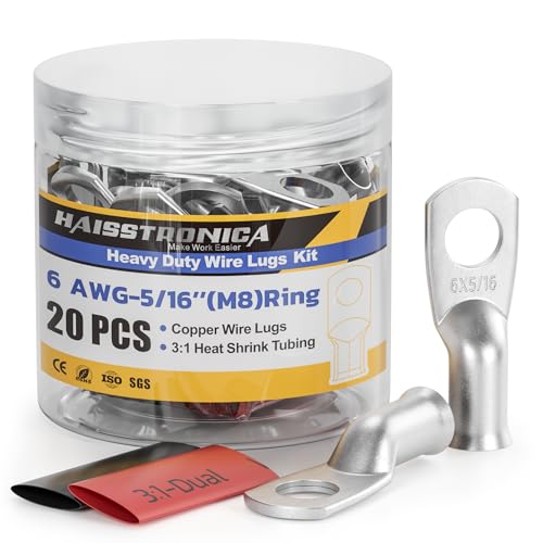 20PCS Battery Cable Lug & Heat Shrink Kit 6 AWG 5